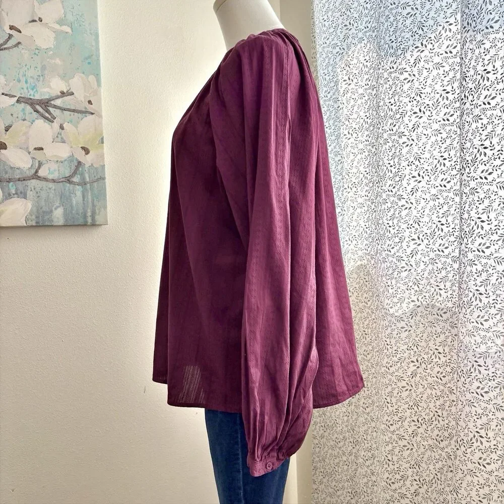 Old Navy Textured Blouse Dark Mauve Split Neck Long Sleeve Women's Large Boho